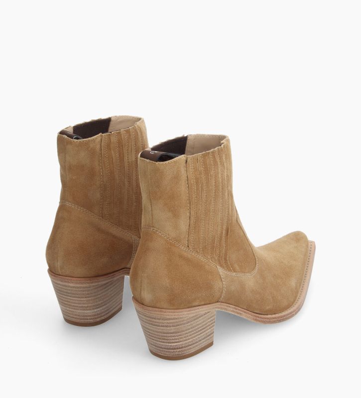 Free Lance Sibelle 50 Bottine Western Chelsea Cuir Velours Tabac