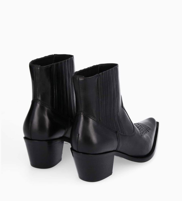 Free Lance Simone 50 Bottine Western Chelsea Brodée à Cuir De Veau Lisse Brillant Noir