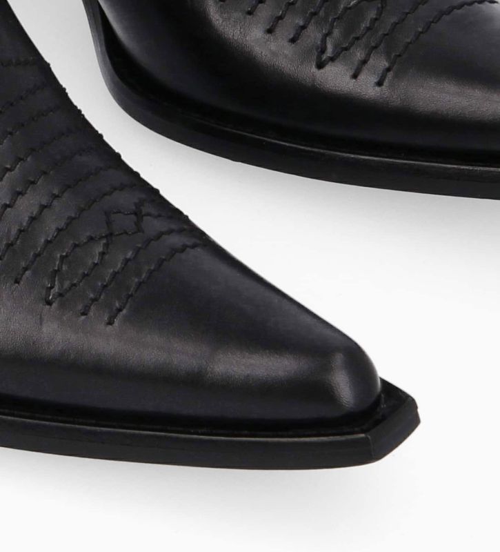 Free Lance Simone 50 Bottine Western Chelsea Brodée à Cuir De Veau Lisse Brillant Noir