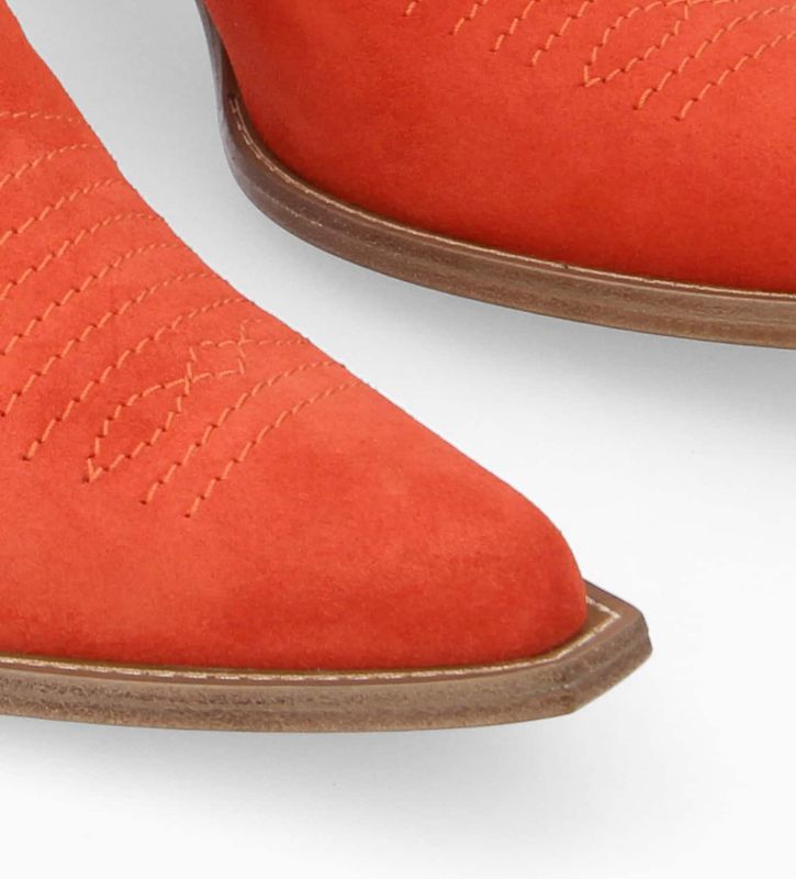 Free Lance Simone 50 Bottine Western Chelsea Brodée à Cuir Velours Coquelicot