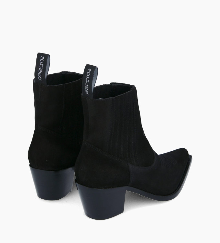 Free Lance Simone 50 Bottine Western Chelsea Brodée à Cuir Velours Noir