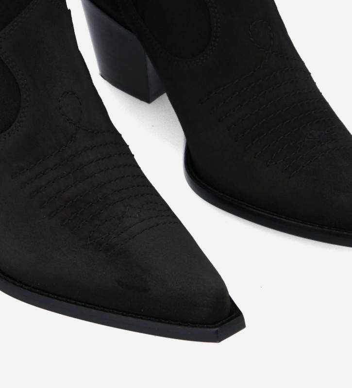 Free Lance Simone 50 Bottine Western Chelsea Brodée à Cuir Velours Noir