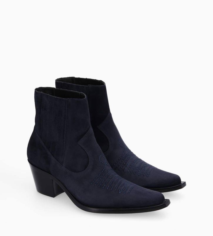 Free Lance Simone 50 Bottine Western Chelsea Brodée à Cuir Velours Marine