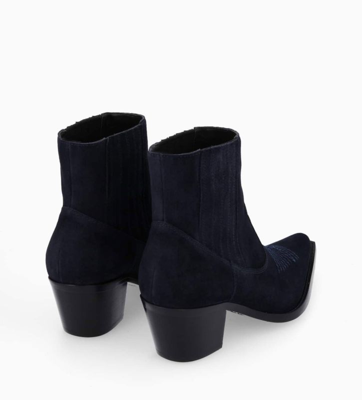 Free Lance Simone 50 Bottine Western Chelsea Brodée à Cuir Velours Marine