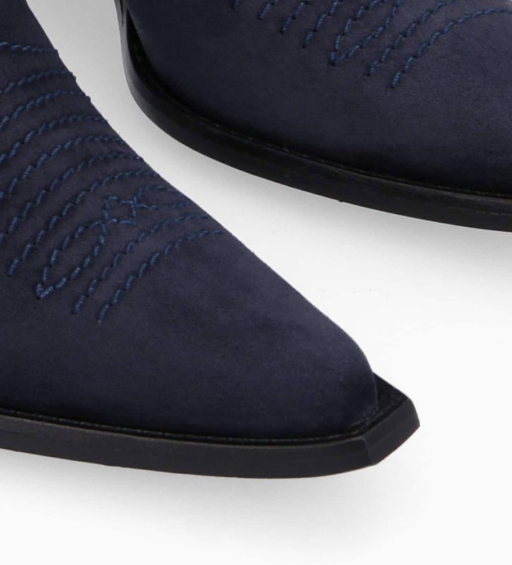 Free Lance Simone 50 Bottine Western Chelsea Brodée à Cuir Velours Marine