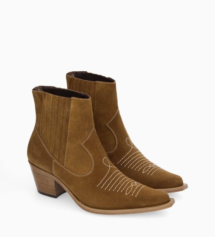 Free Lance Simone 50 Bottine Western Chelsea Brodée à Cuir Velours Sienna