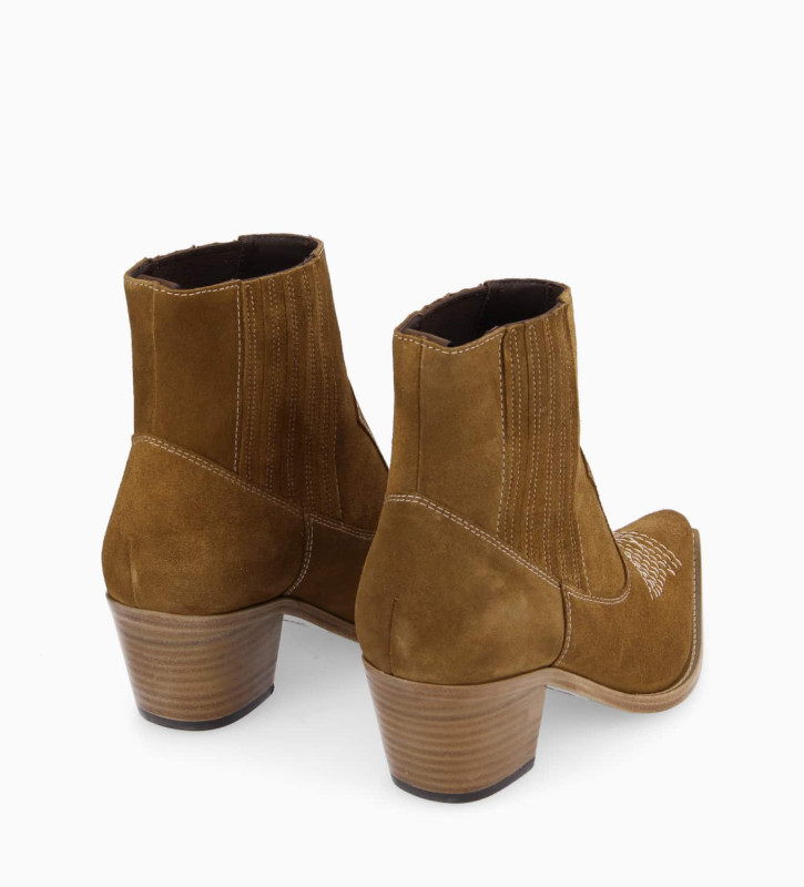Free Lance Simone 50 Bottine Western Chelsea Brodée à Cuir Velours Sienna