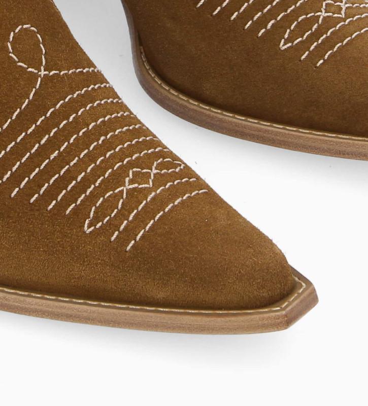 Free Lance Simone 50 Bottine Western Chelsea Brodée à Cuir Velours Sienna