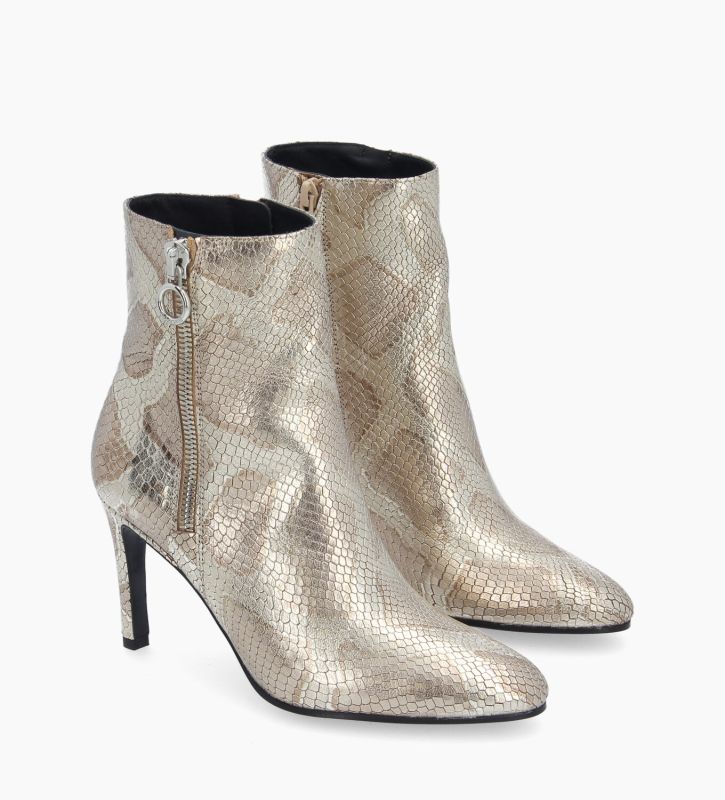 Free Lance Steffy 85 Bottine Zippée à Talon Cuir Imprimé Serpent Doré
