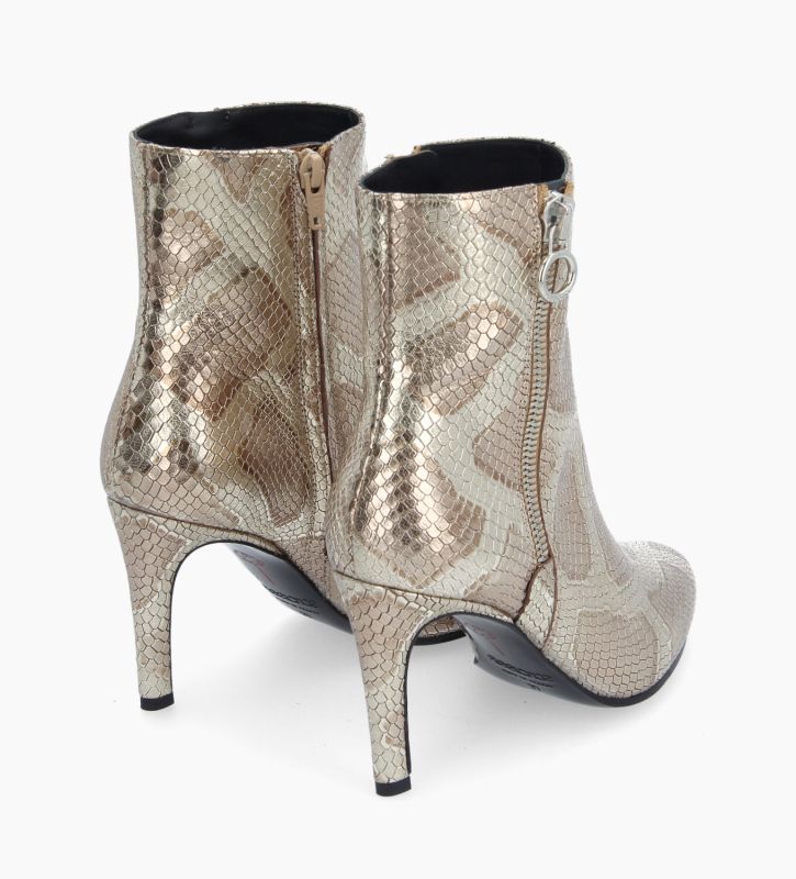 Free Lance Steffy 85 Bottine Zippée à Talon Cuir Imprimé Serpent Doré