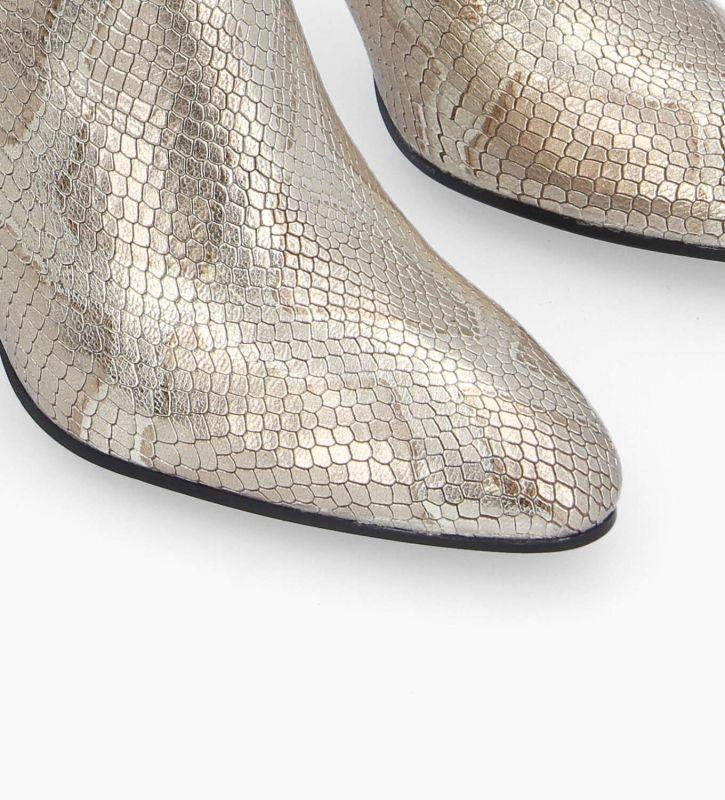 Free Lance Steffy 85 Bottine Zippée à Talon Cuir Imprimé Serpent Doré