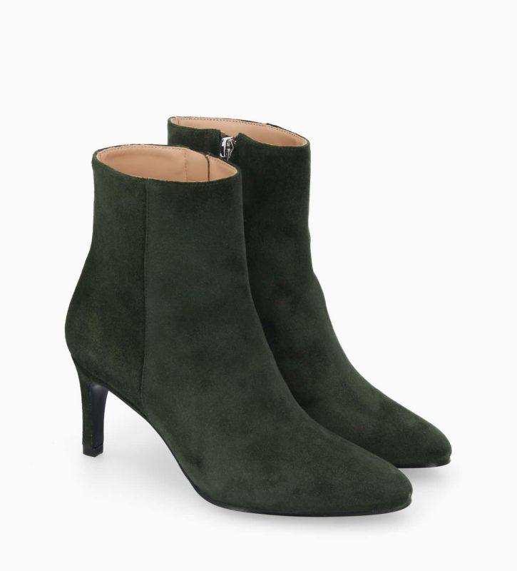 Free Lance Stella 65 Bottine à Talon Aiguille Zippée Cuir Velours Militaire