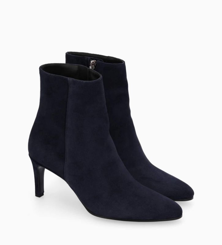 Free Lance Stella 65 Bottine à Talon Aiguille Zippée Cuir Velours Marine