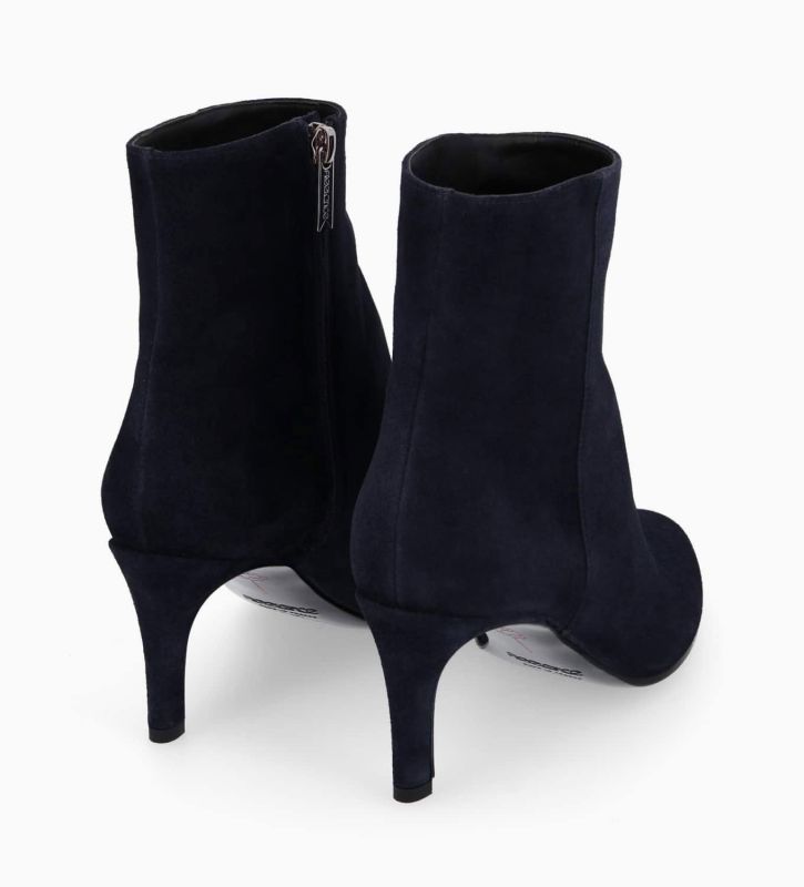 Free Lance Stella 65 Bottine à Talon Aiguille Zippée Cuir Velours Marine