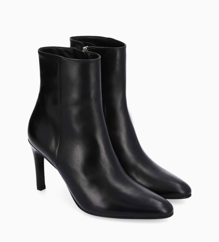 Free Lance Stella 85 Bottine à Talon Aiguille Zippée Cuir De Veau Lisse Brillant Noir