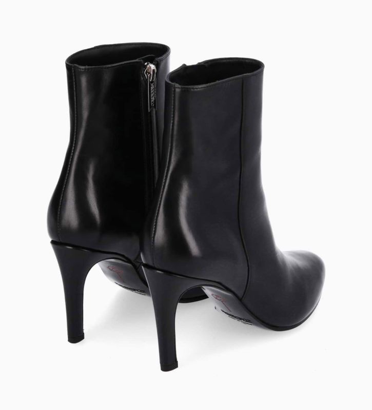 Free Lance Stella 85 Bottine à Talon Aiguille Zippée Cuir De Veau Lisse Brillant Noir