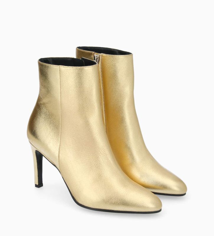 Free Lance Stella 85 Bottine à Talon Aiguille Zippée Cuir Métallisé Or