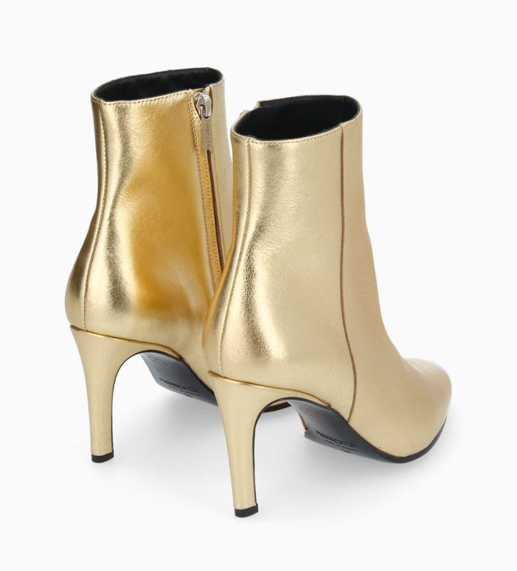 Free Lance Stella 85 Bottine à Talon Aiguille Zippée Cuir Métallisé Or