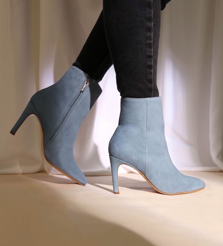 Free Lance Stella 85 Bottine à Talon Aiguille Zippée Cuir Velours Bleu Ciel