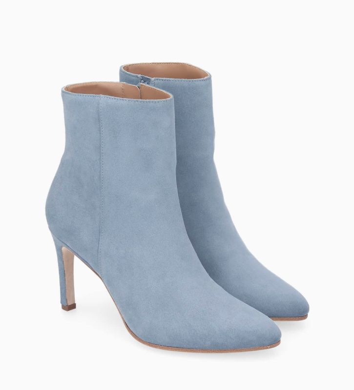 Free Lance Stella 85 Bottine à Talon Aiguille Zippée Cuir Velours Bleu Ciel
