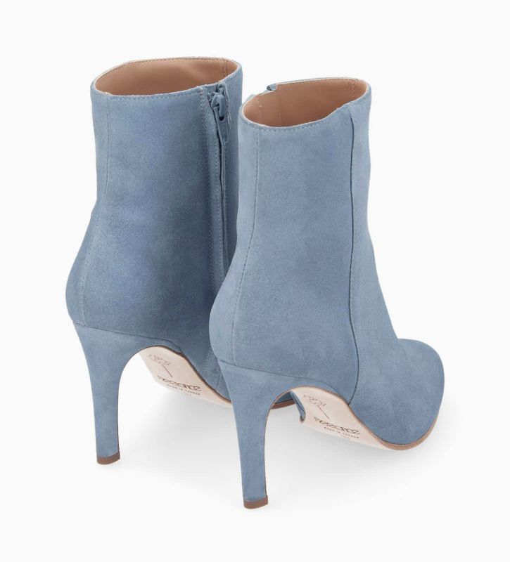 Free Lance Stella 85 Bottine à Talon Aiguille Zippée Cuir Velours Bleu Ciel