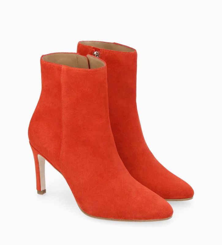 Free Lance Stella 85 Bottine à Talon Aiguille Zippée Cuir Velours Coquelicot