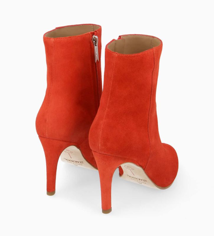 Free Lance Stella 85 Bottine à Talon Aiguille Zippée Cuir Velours Coquelicot