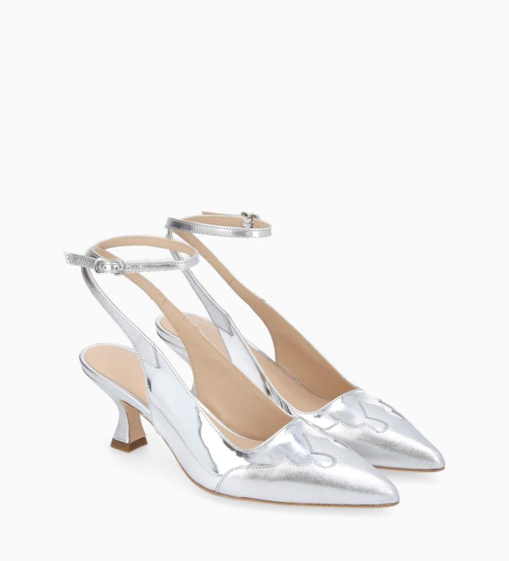 Free Lance Suzy 60 Escarpin à Bride Arrière Cuir Métallisé Argent