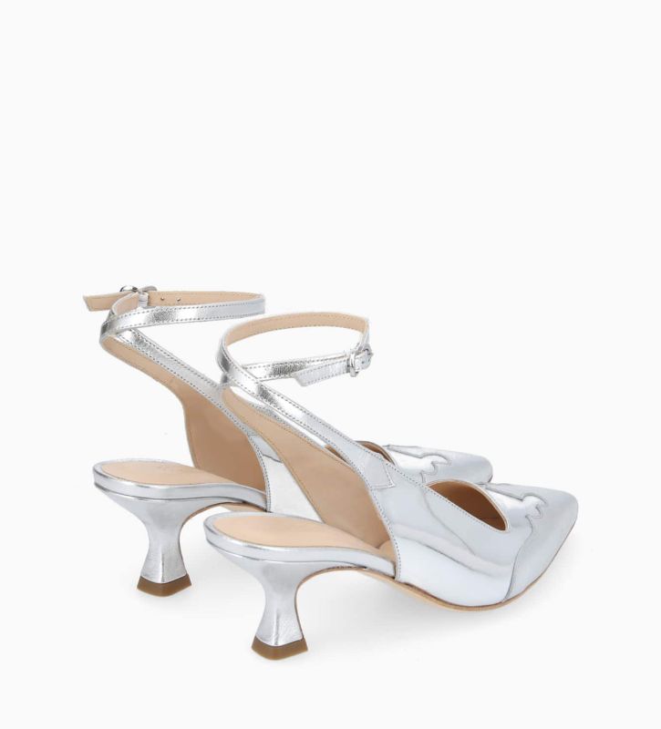 Free Lance Suzy 60 Escarpin à Bride Arrière Cuir Métallisé Argent