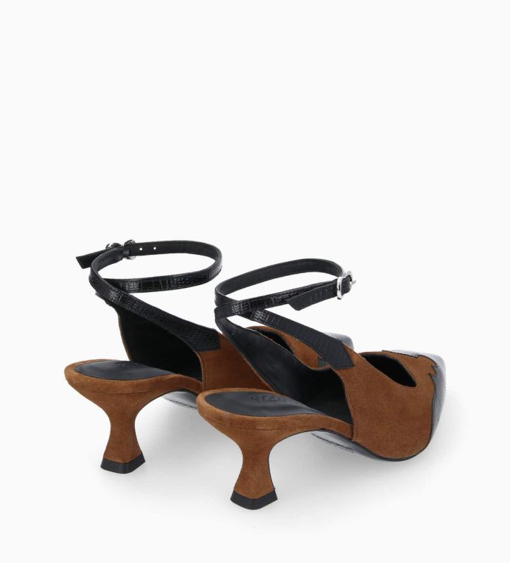 Free Lance Suzy 60 Escarpin à Bride Arrière Cuir Velours/Cuir Imprimé Lézard Noir/Brun