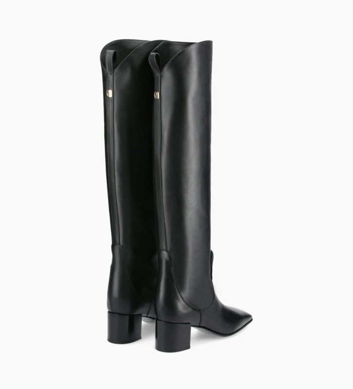 Free Lance Tessa 50 Botte Droite à Talon à Bout Carré Cuir De Veau Lisse Mat Noir