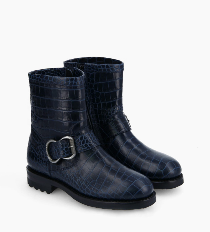 Free Lance Thorn 35 Boot Biker Zippée Cuir Imprimé Croco Marine