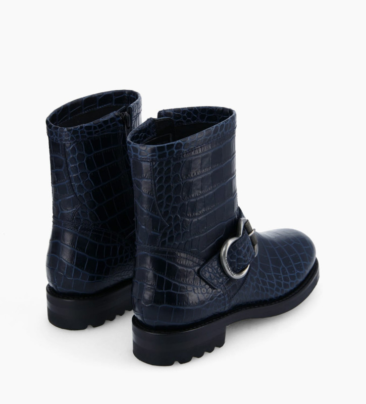 Free Lance Thorn 35 Boot Biker Zippée Cuir Imprimé Croco Marine