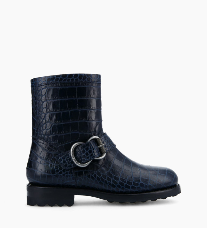 free lance Thorn 35 Boot biker zippée Cuir imprimé croco Marine