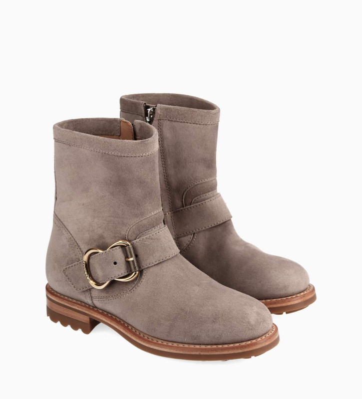 Free Lance Thorn 35 Boot Biker Zippée Cuir Velours Taupe