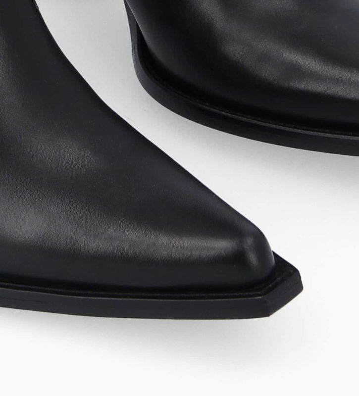 Free Lance Tippi 80 Bottine Western à Talon Brodée Cuir De Veau Lisse Brillant Noir/Beige