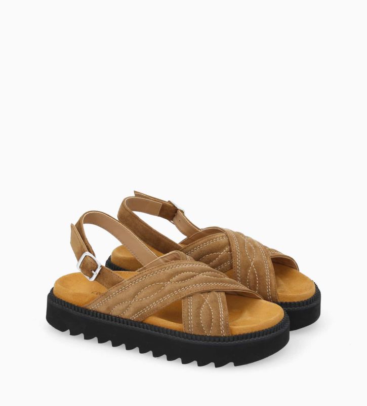 Free Lance Trinity Sandale Plate Brodée Cuir Velours Sienna