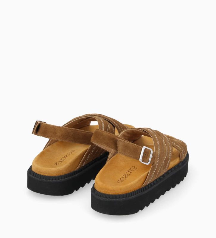 Free Lance Trinity Sandale Plate Brodée Cuir Velours Sienna