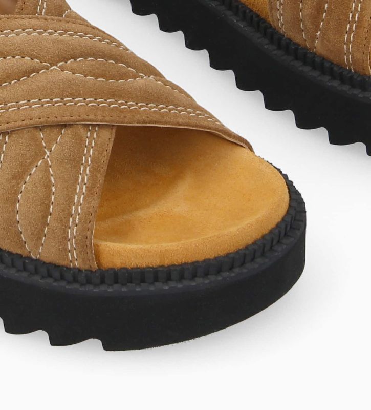 Free Lance Trinity Sandale Plate Brodée Cuir Velours Sienna