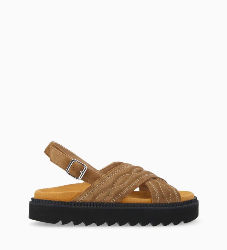 free lance Trinity Sandale plate brodée Cuir velours Sienna