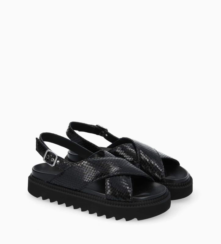 Free Lance Trinity Sandale Plate Cuir Métallisé Imprimé Serpent Noir