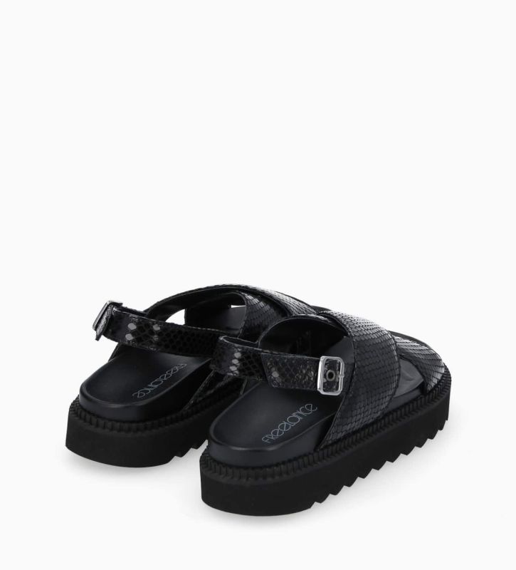 Free Lance Trinity Sandale Plate Cuir Métallisé Imprimé Serpent Noir