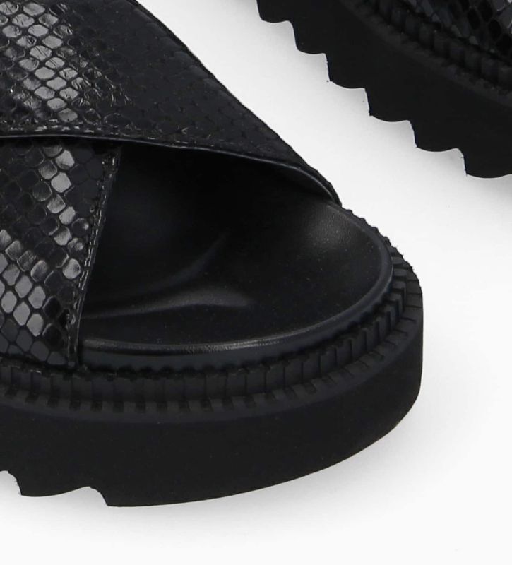 Free Lance Trinity Sandale Plate Cuir Métallisé Imprimé Serpent Noir