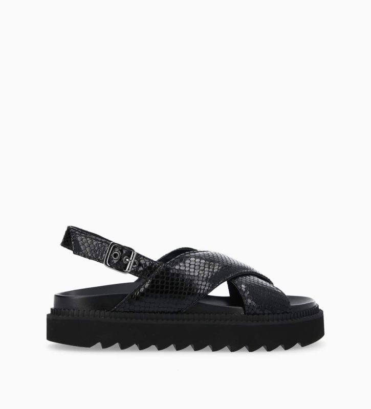 free lance Trinity Sandale plate Cuir métallisé imprimé serpent Noir