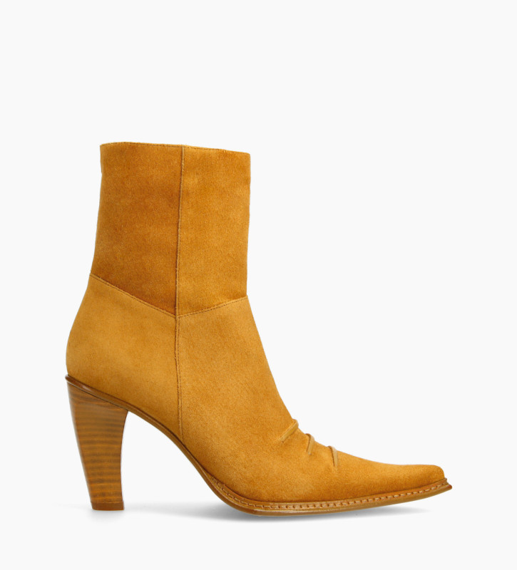 free lance West 85 Bottine Western à talon Cuir velours Camel