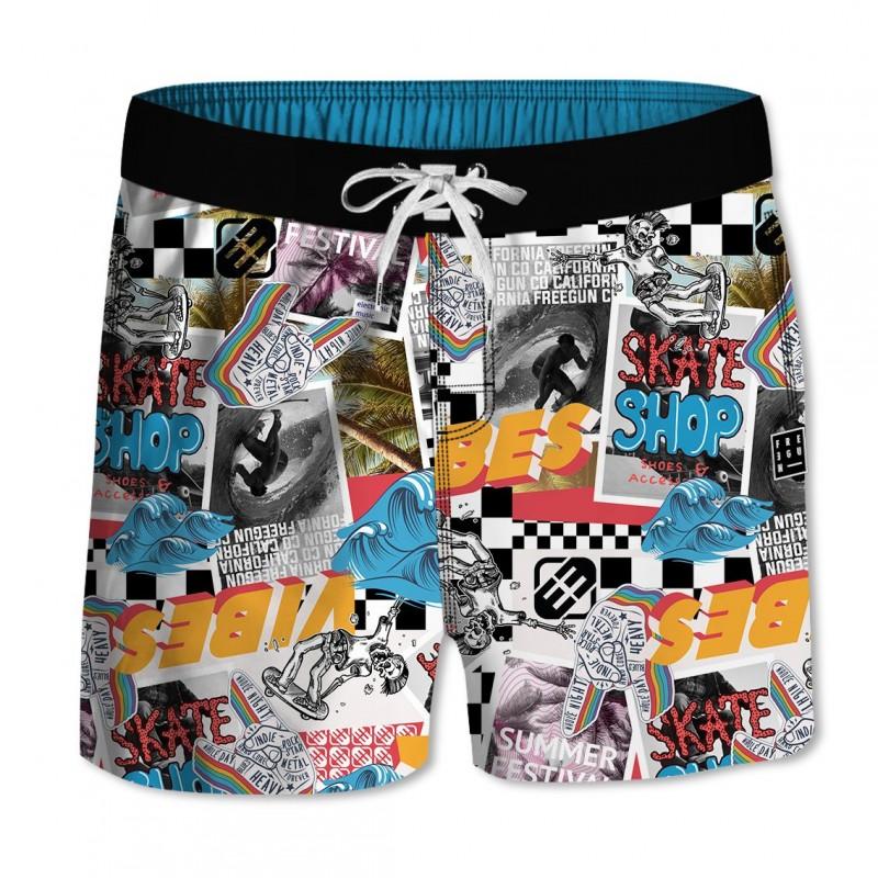 Freegun Boardshort Court Garçon Avec Ceinture Demi-élastiquée Sur