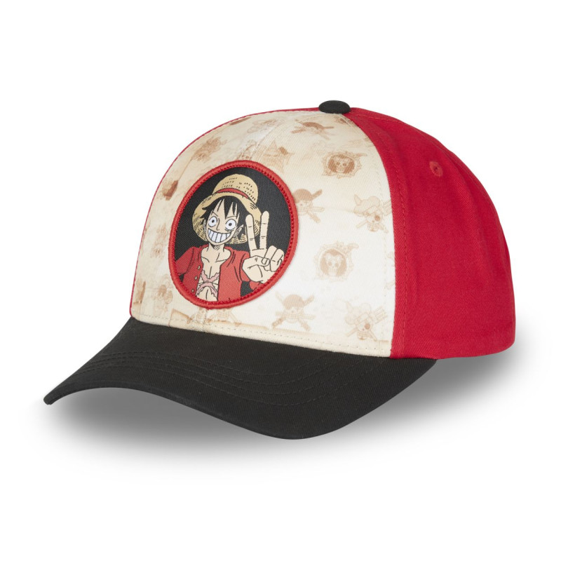 freegun Casquette adulte baseball Freegun beige et rouge fermeture snapback One Piece Luffy