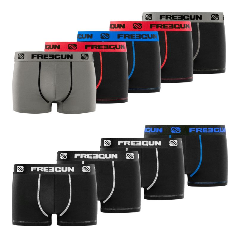 freegun Lot de 9 Boxers Coton Stretch Garcon Uni