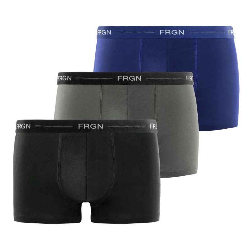 freegun Lot de 3 Boxers Coton noir bleu gris foncé garçon ceinture fine Uni