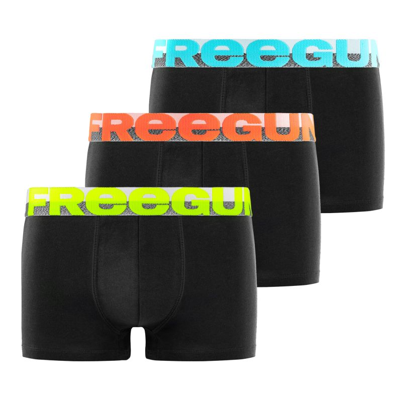 freegun Lot de 3 boxers Freegun noir homme coton ceinture fluo Dynamique